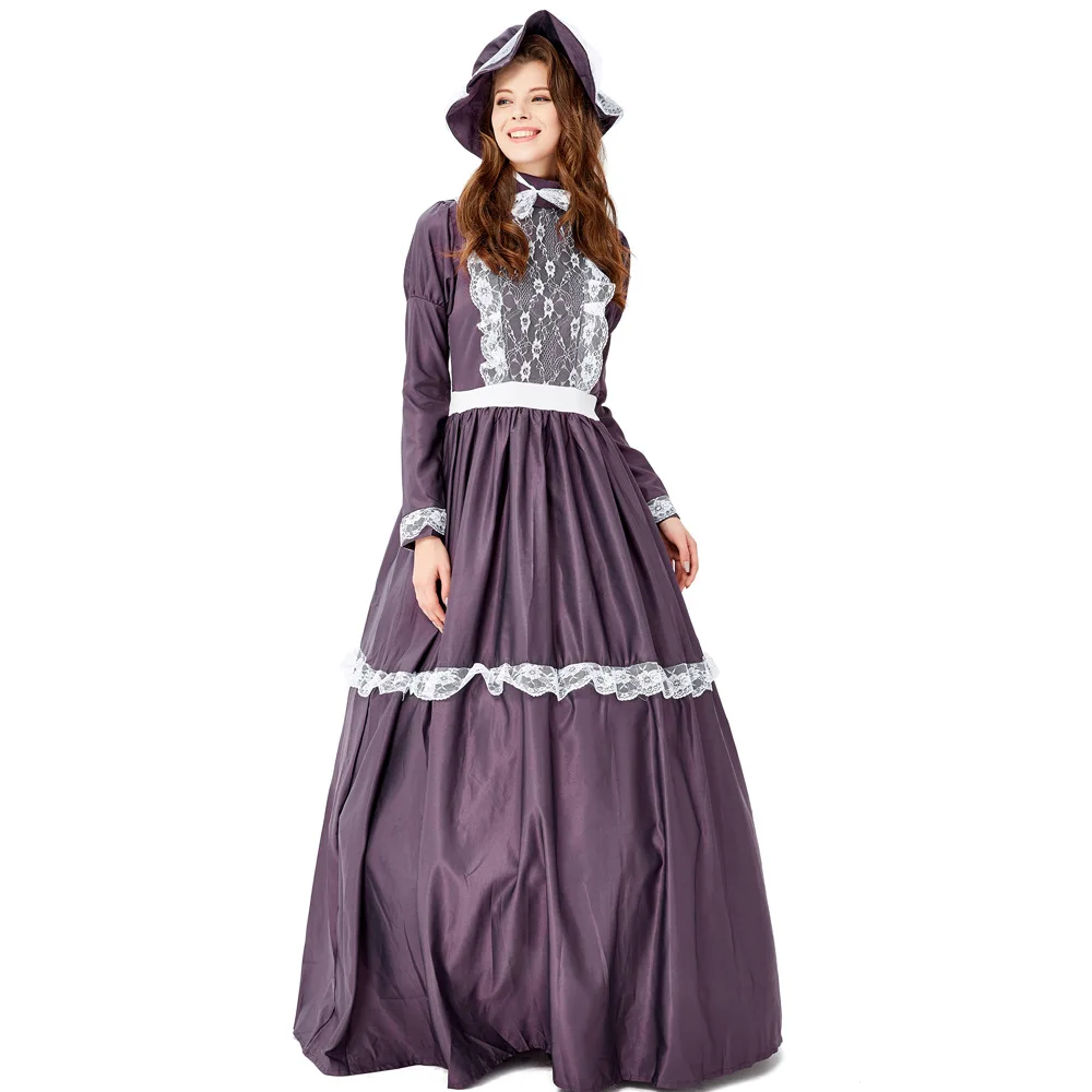 

Dark Purple Retro Palace Princess Dress Lady Maid Oktoberfest Medieval Costume Halloween Party Women Farm Manor Cosplay Costumes