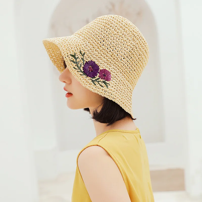 Шляпа женская Соломенная складная Панама от солнца ручной вязки из бумажного