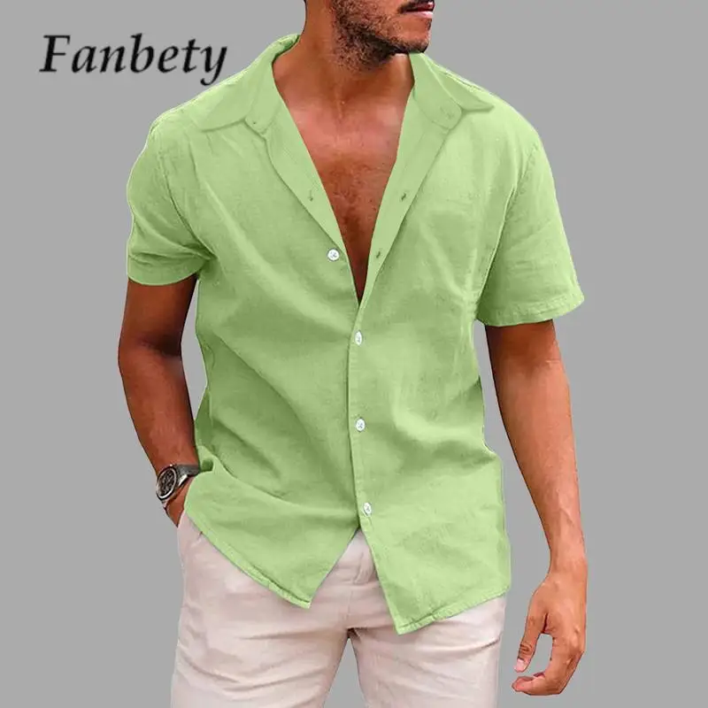 

Гавайская Мужская рубашка, простой однотонный Свободный Топ с коротким рукавом, воротник с лацканами, пляжный кардиган для отпуска, одежда для мужчин, на лето