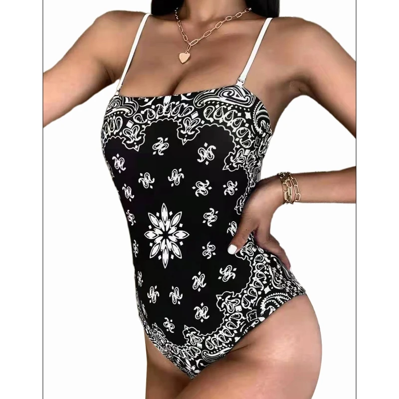 

Women One Piece Swimsuit Floral Swimwear Female Backless Monokini Bodysuit