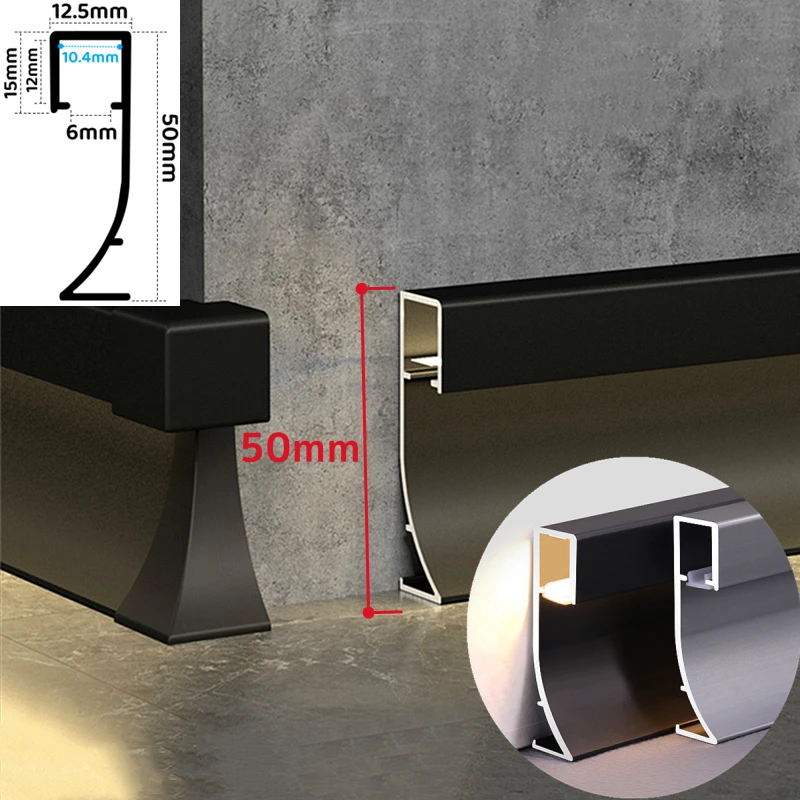 

H50mm Surface Mounted LED Skirting Line Aluminum Profiles Hidden Base Board With Backlight Channel PC Cover Wall Bar Strip Light