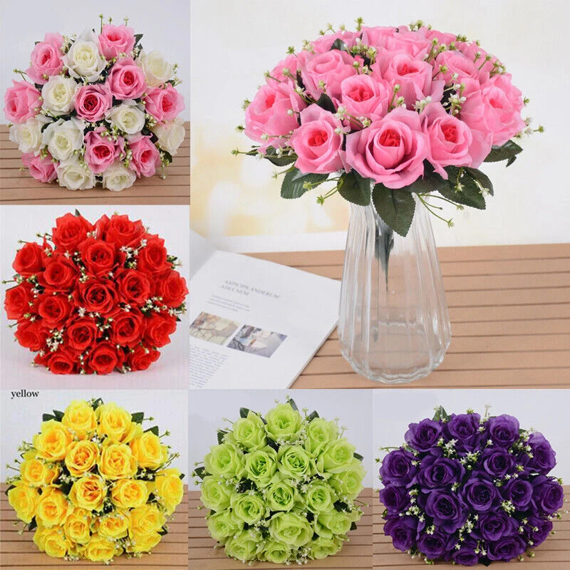 

18 Heads Fake Rose Flower Wedding Party Bride Holding Flowers Living Room Desktop Artificial Flower Ornaments Gifts