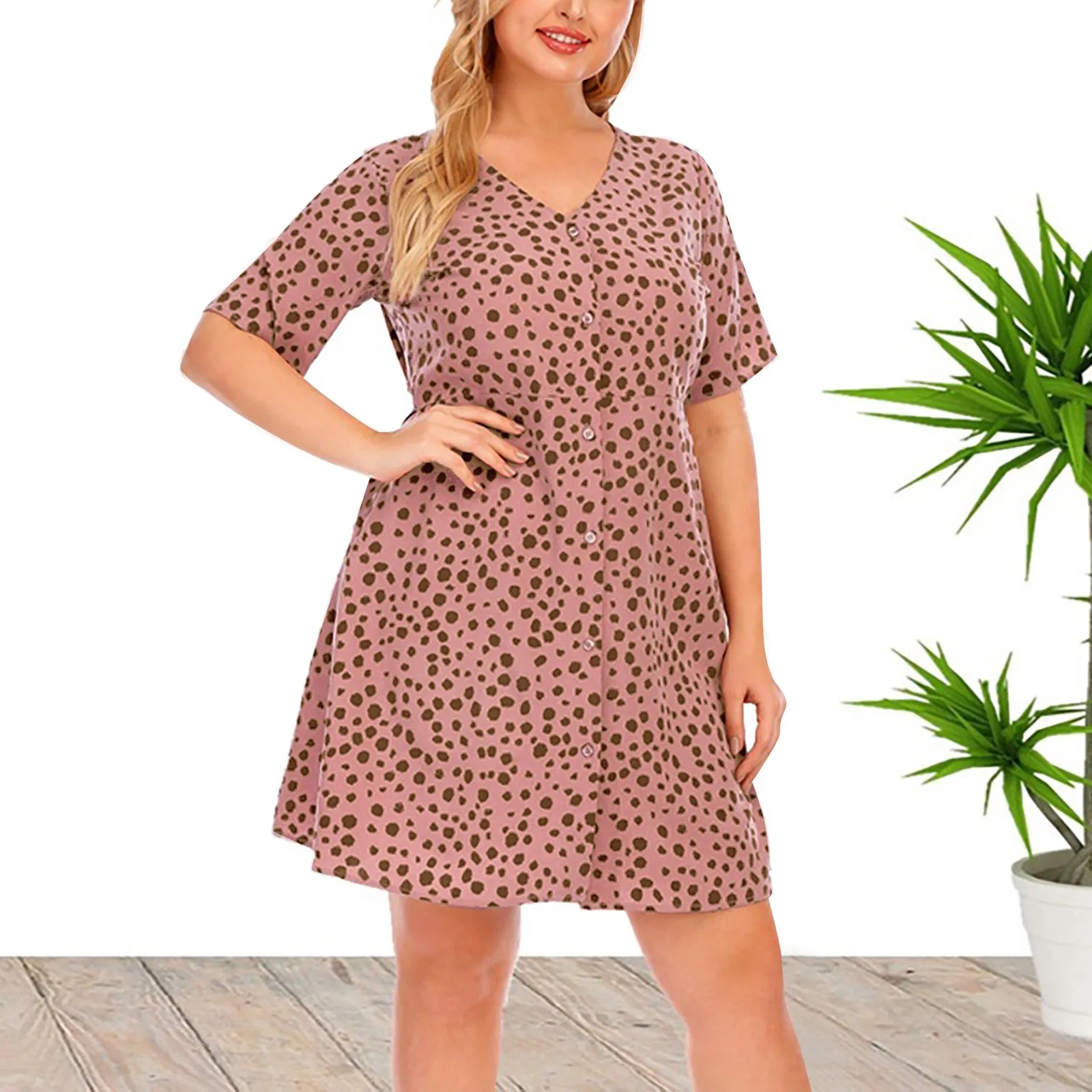 

Женское платье с цветочным принтом, V-образным вырезом и коротким рукавом