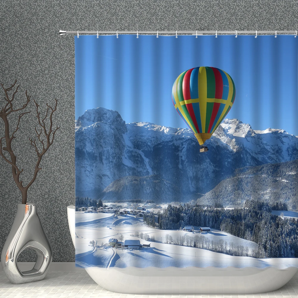 

Занавеска для душа с воздушными шарами, водонепроницаемая тканевая Шторка для ванной с разноцветным узором, с изображением синего неба, с крючками, домашний декор