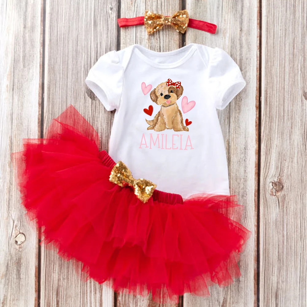 

Baby Girl Clothes Custom Dog and Name Three Piece Set New Born Baby Clothes Print Bodysuit 13-24m Bodysuit m