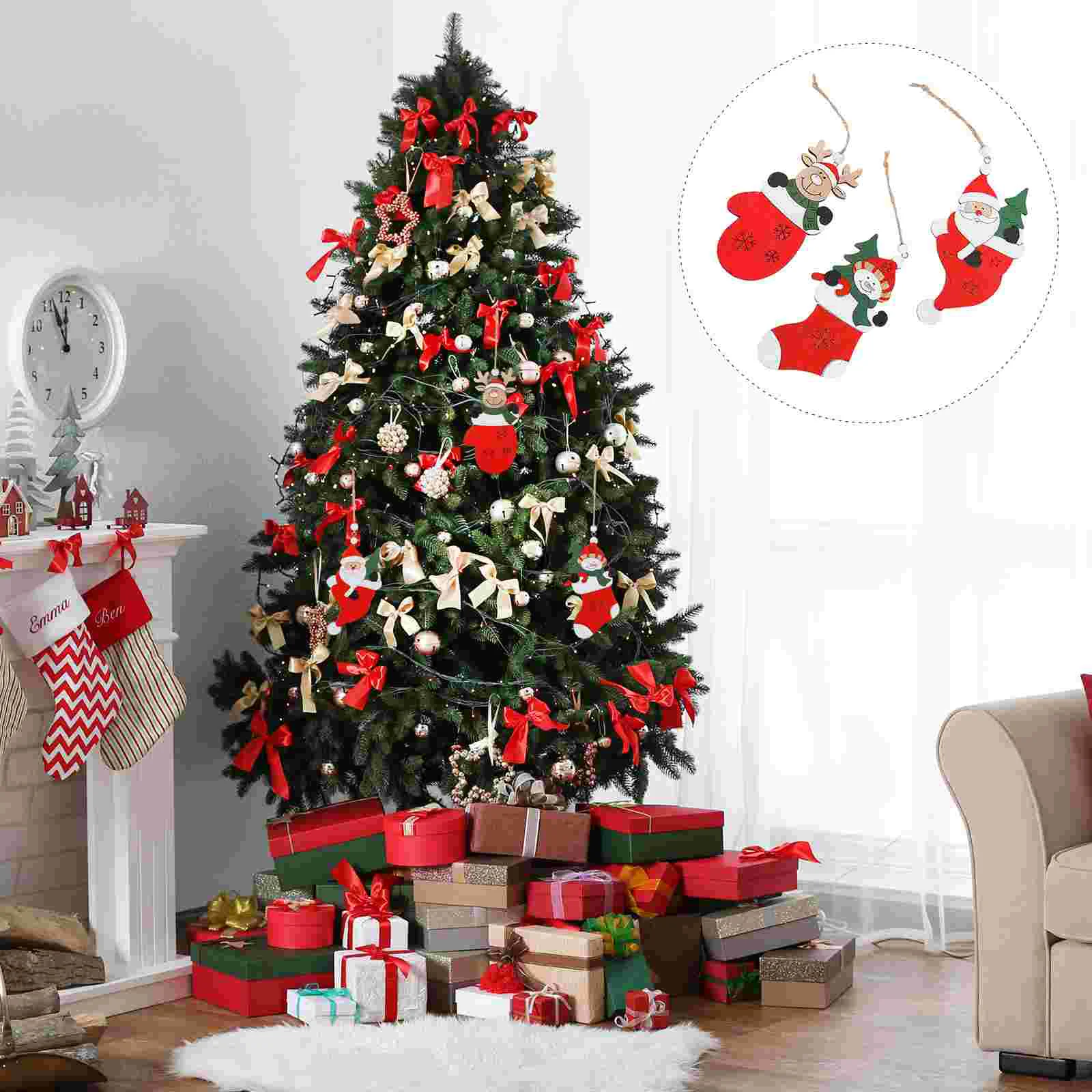 

Christmas Pendants Decorhanging Tree Ornaments Holiday Ornament Farmhouse Wall Reindeer Wooden Snowman Cutouts Pendant Santa