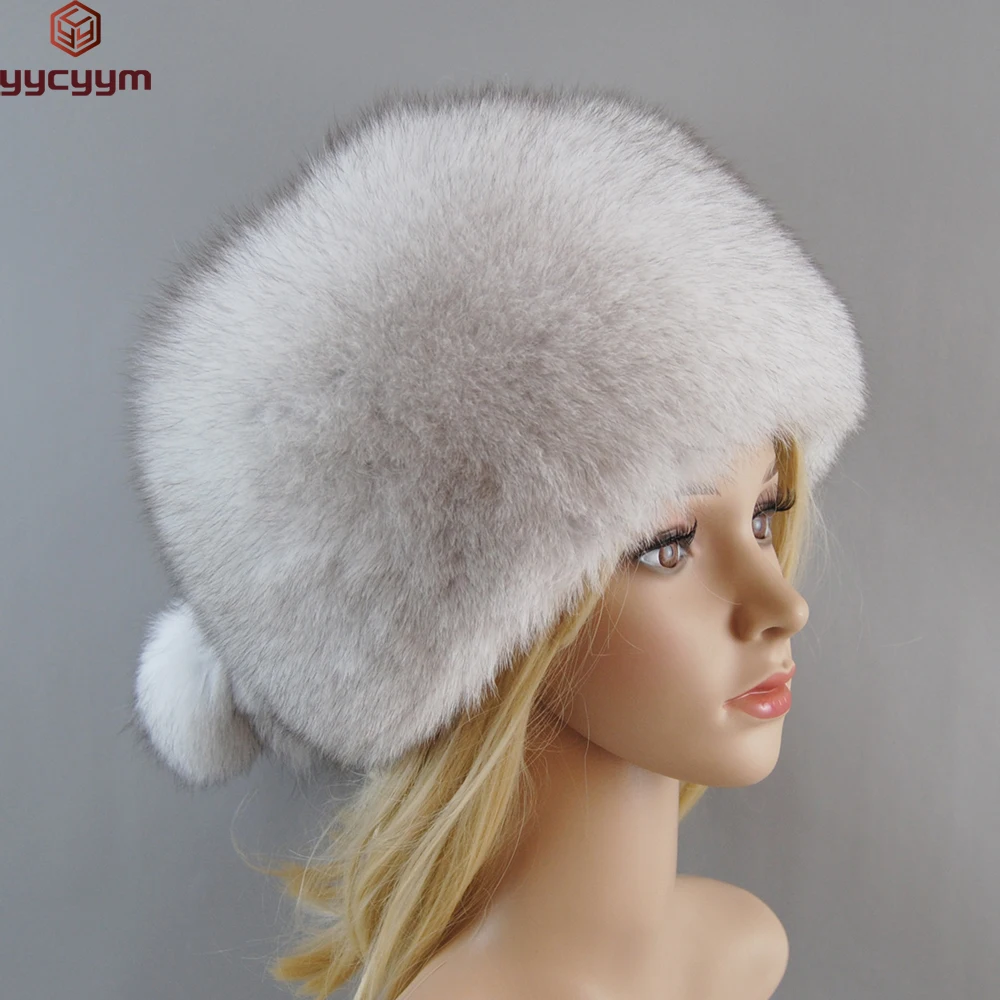 Winter Women Fashion Real Fur Hat Natural Fox Fur Hats Headgear Russian Ladies Outdoor Thicken Warm Fur Beanies Caps Bomber Hat