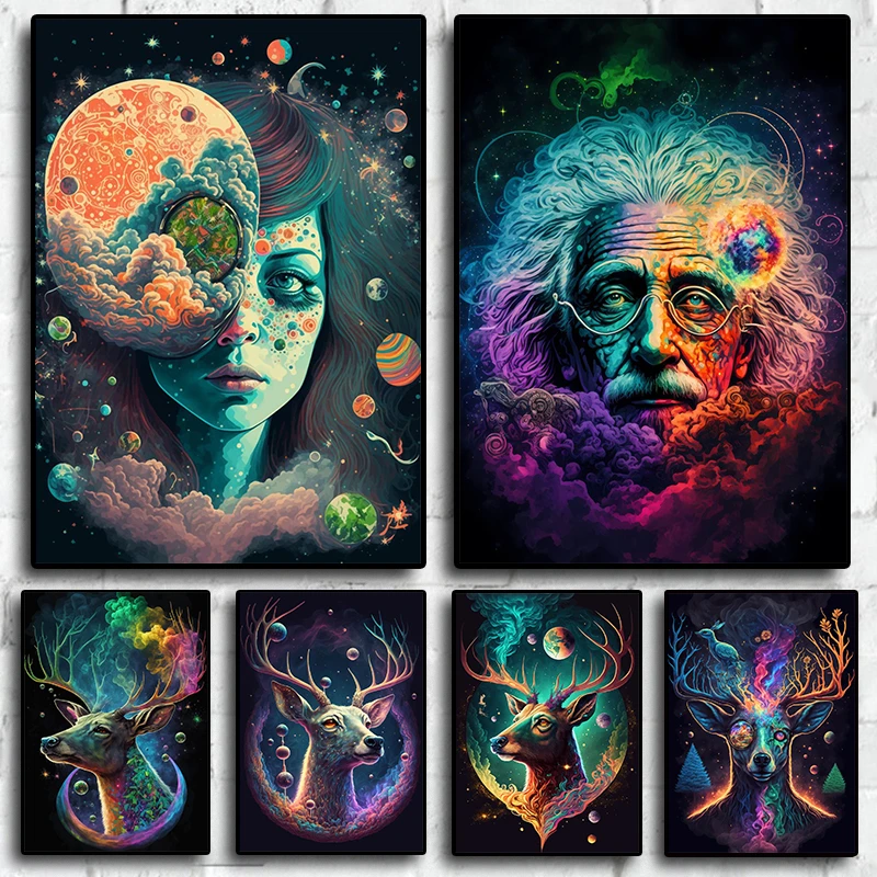 

Cosmic Psychedelic Character Poster Aesthetics Colorful Rastafarian Girl High Lincoln Canvas Painting Wall Art Home Room Decor