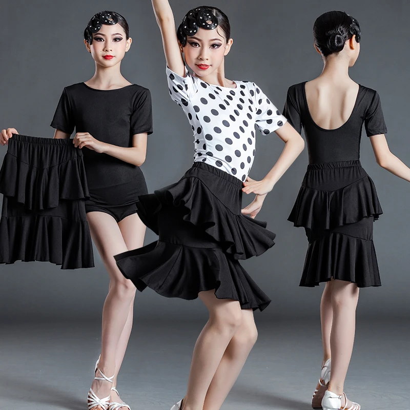 

Костюм для латиноамериканских танцев, детское летнее платье для латиноамериканских танцев, танцевальное платье с коротким рукавом для девочек, тренировочная одежда для выступлений