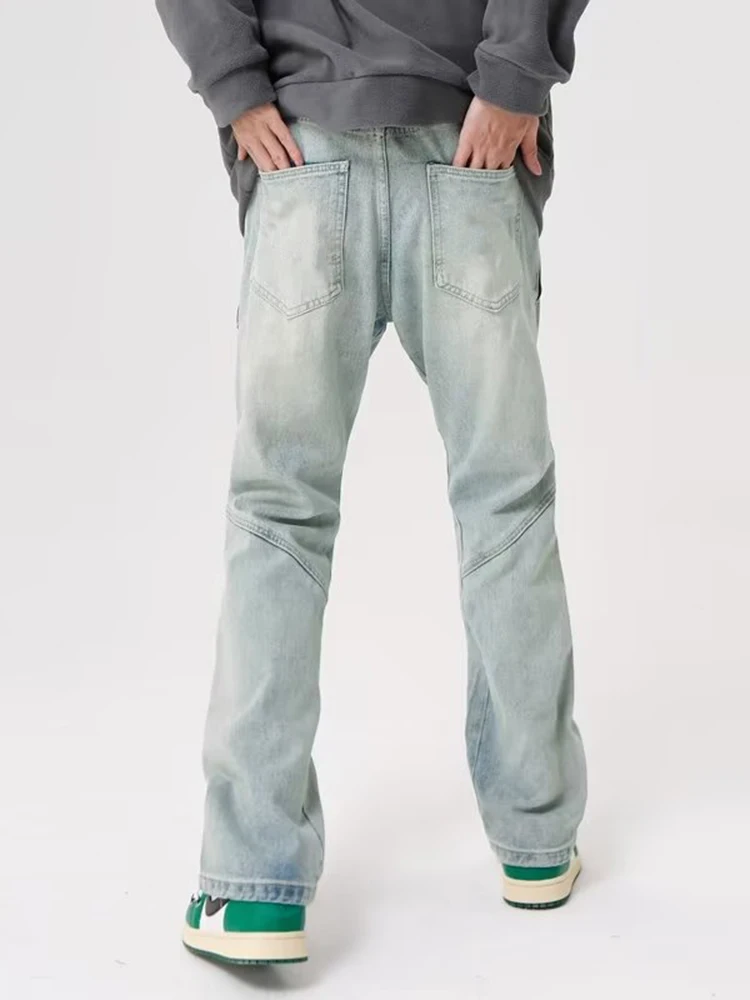 Soft Jeans for Men Pants Solid Color Loose Jeans Baggy Denim Pants for Men Stretch Wode Leg Long Trousers Men Jeans Baggy Jeans