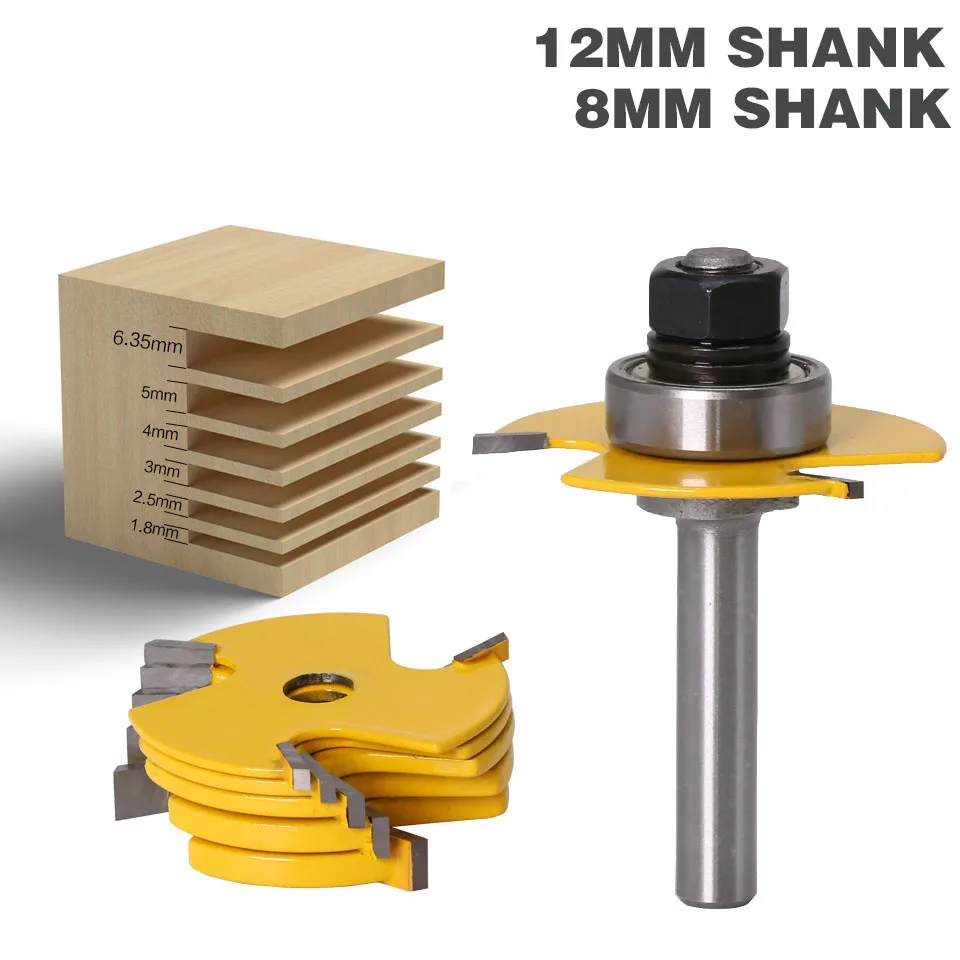 

2 PC 6 Buah Slot Cutter 3 Sayap Router Bit Set Alat Pahat Pemotong-8 "& 12 "Shank Tenon Cutter untuk Woodworking Alat