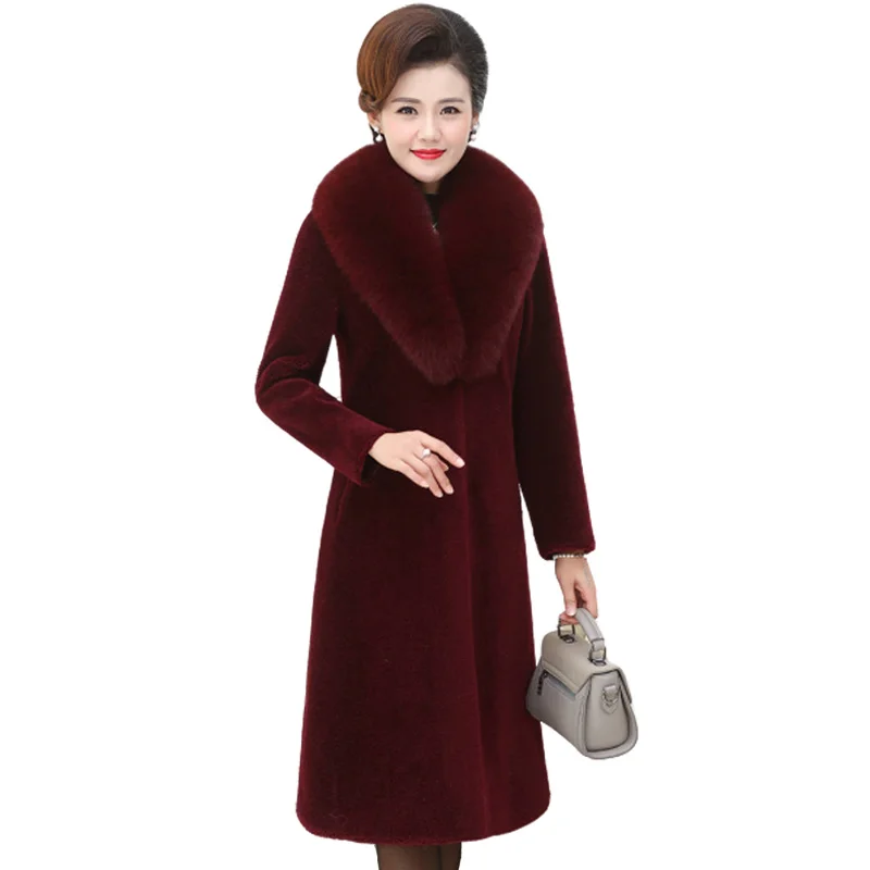 2020 Winter Women Faux Mink Fur Coat Big Fur Collar Thick Warm Outerwear Long Fake Fur Jacket Female Plush Coats Chaquetas Mujer