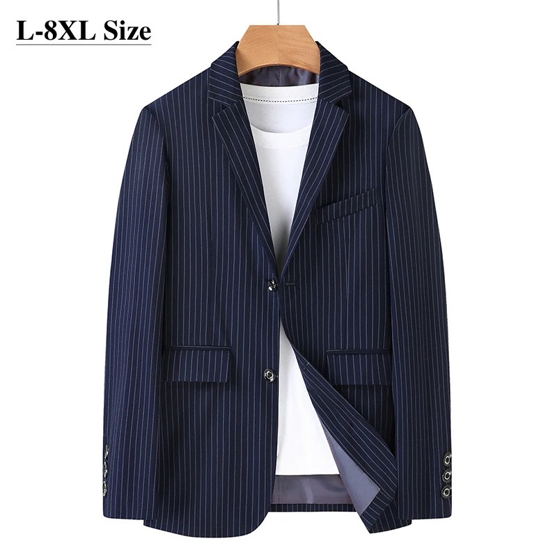 

Plus Size 6XL 7XL 8XL Men's Blazer Business Casual Stripes Suit Jacket Autumn Coats Office Wedding Dress Oversize Brand Clothes