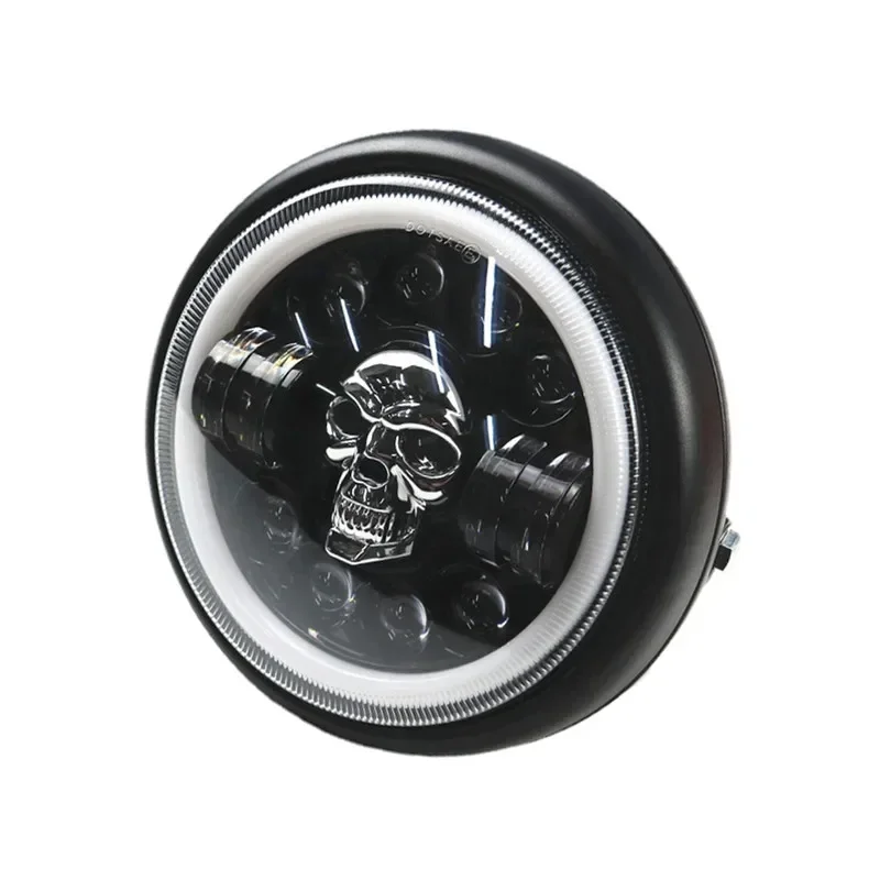 Черная передняя фара с боковым креплением и черепом дальняя/ближняя для Honda Kawasaki