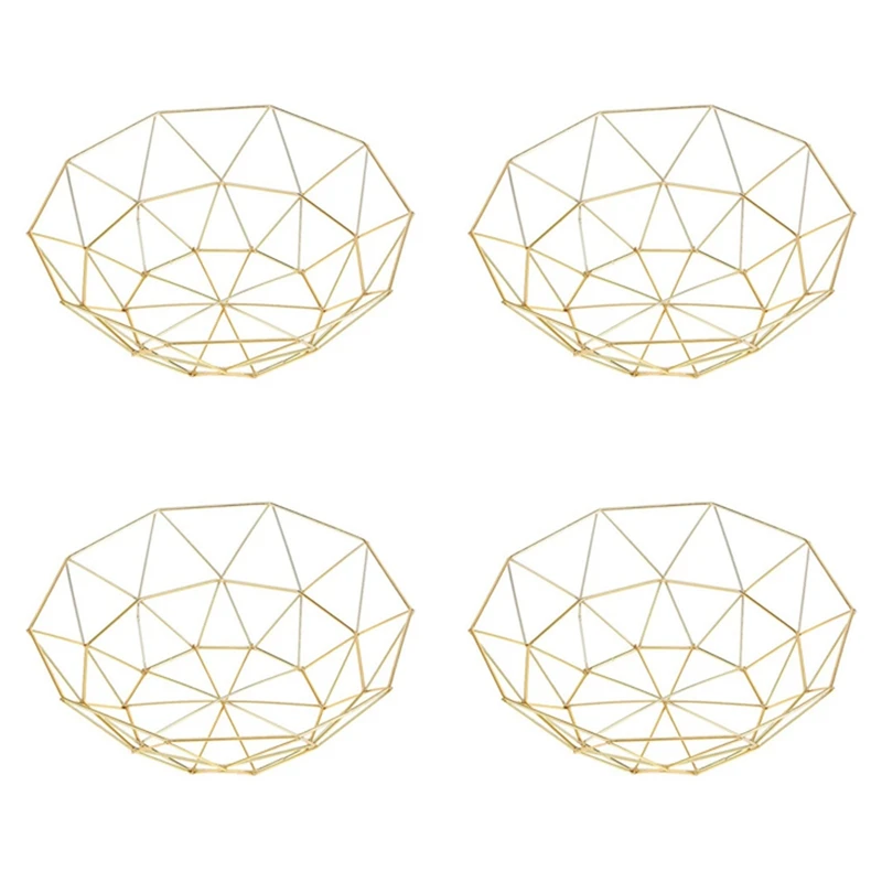 

4X Metal Wire Fruit Basket Fruit Bowl, Large Round Bread Storage Bowl Stand