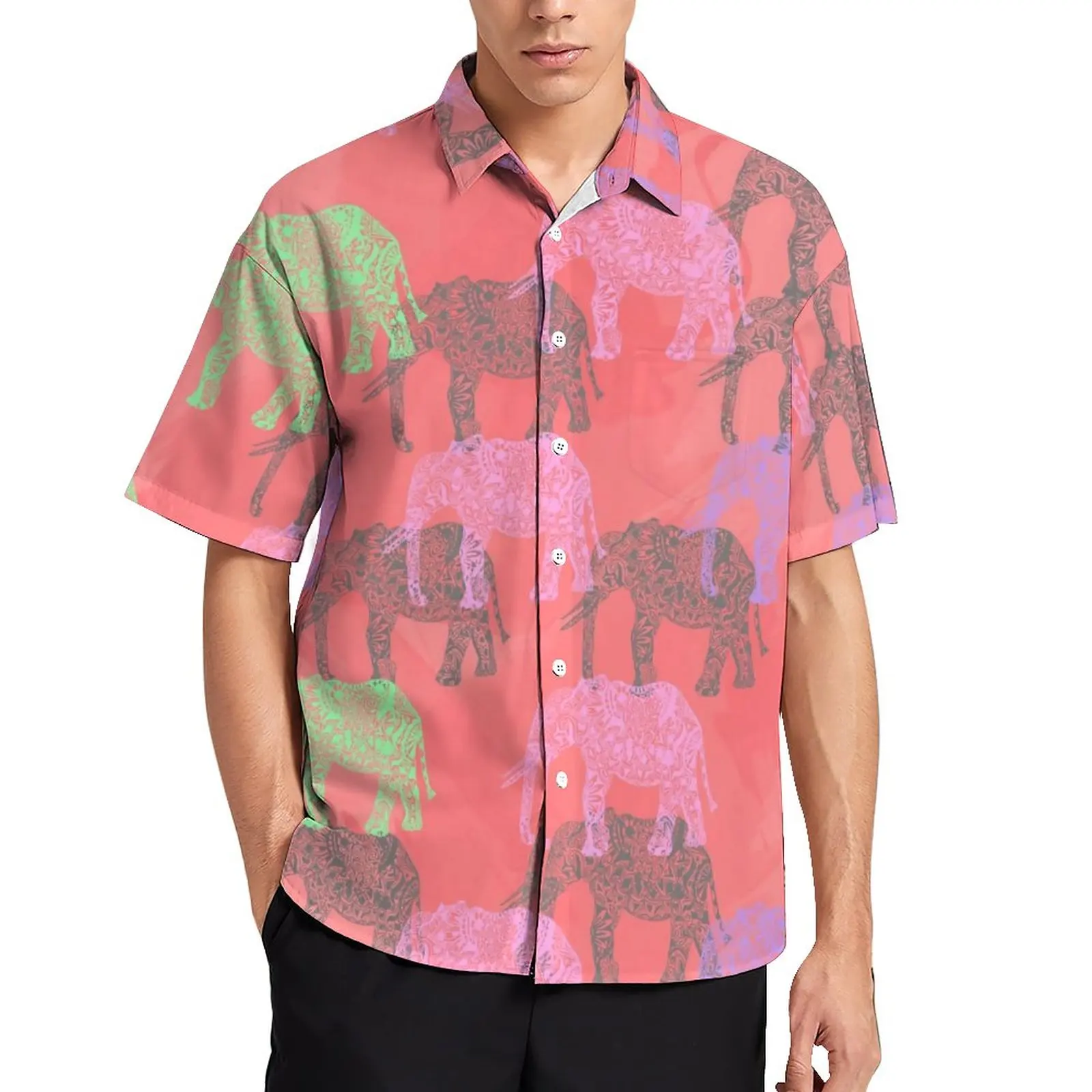 

Floral Elephant Beach Shirt Abstract Animal Print Hawaiian Casual Shirts Male Trendy Blouses Short-Sleeved Graphic Top Plus Size