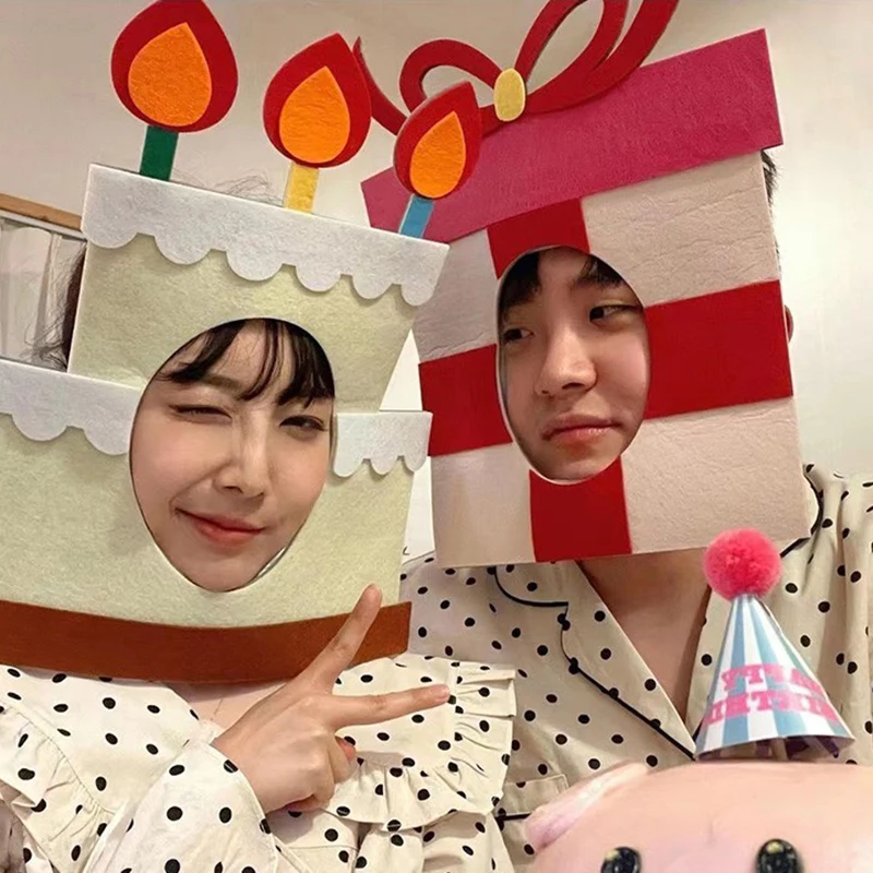 

Korea Funny Photo Props Ins Felt Birthday Hats Creative Birthday Party Hats with Rope Kids Party Cap Party Photobooth Props