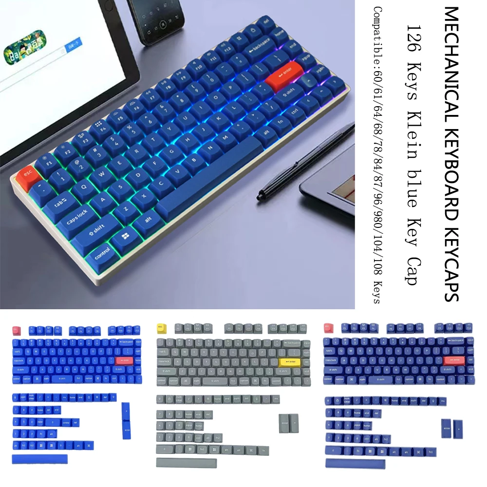 

127Keys Klein Blue Keycaps PBT Double Shot OEM Profile Gaming Keycaps For Mechanical Keyboard Custom Mx Switches GK61 Red Dragon