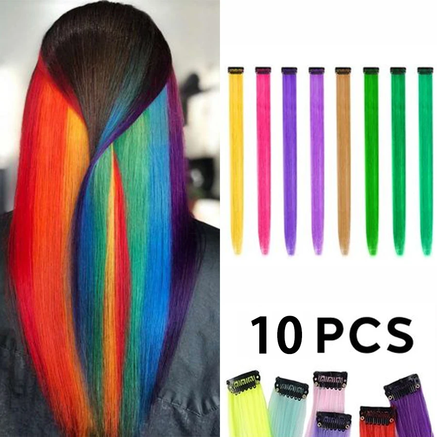 

10 шт./партия, Синтетические прямые накладные волосы для женщин