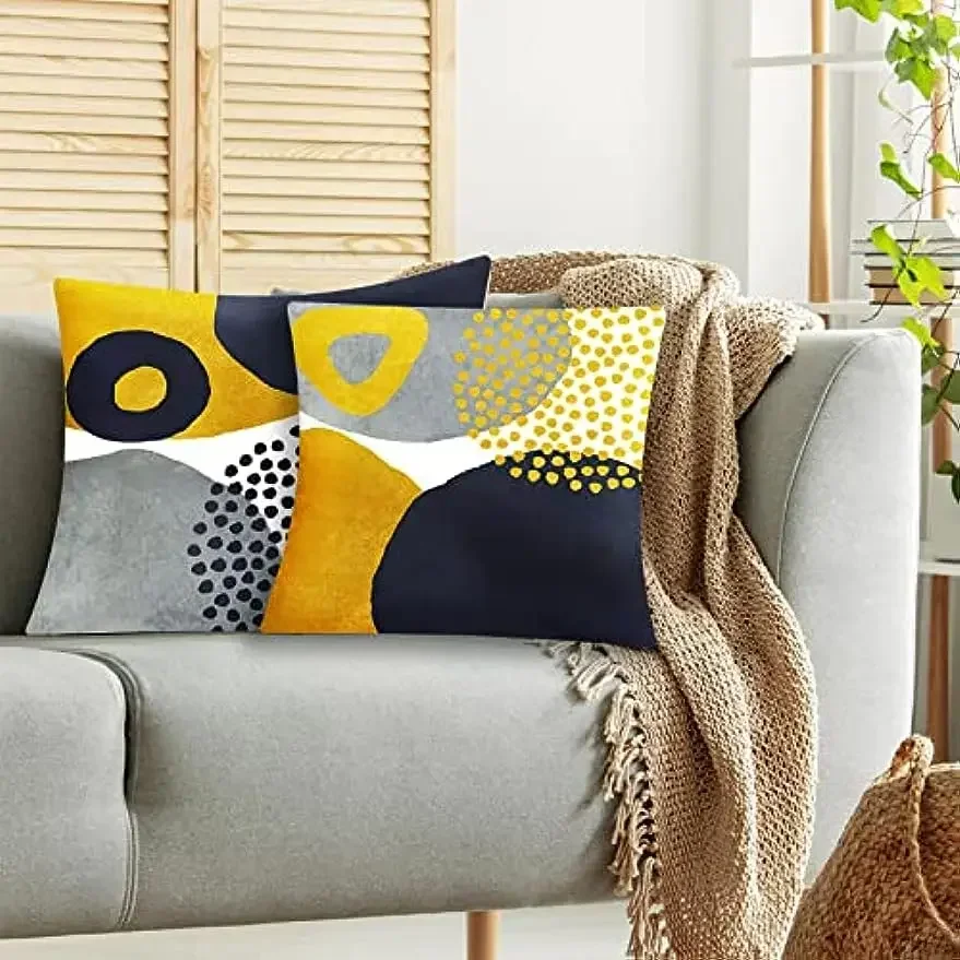 Наволочка Plush CN Fujian 50x50 см геометрический узор желтый синий