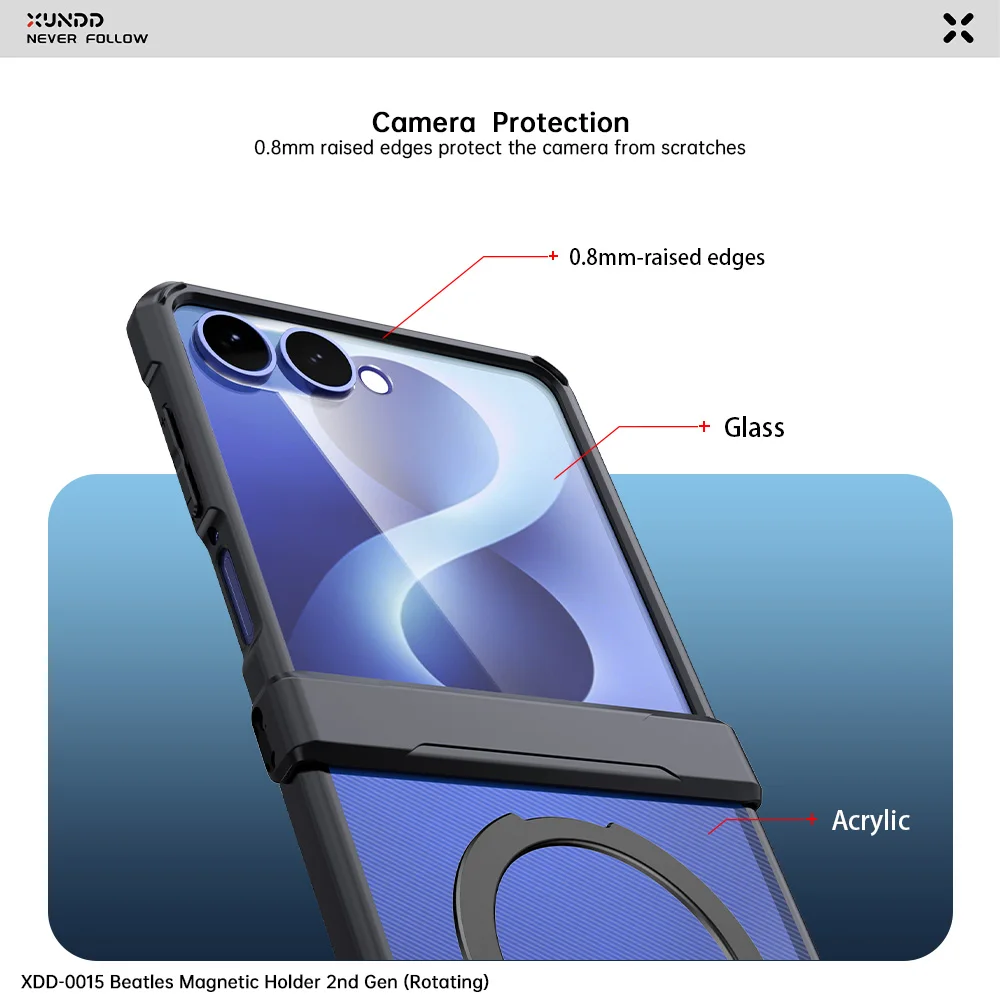 Фото Чехол Xundd для Samsung Galaxy Z Flip 8, защита шарнира, антижелтый, противоударный, с магнитной подставкой, тонкий, прозрачный, защитный №4