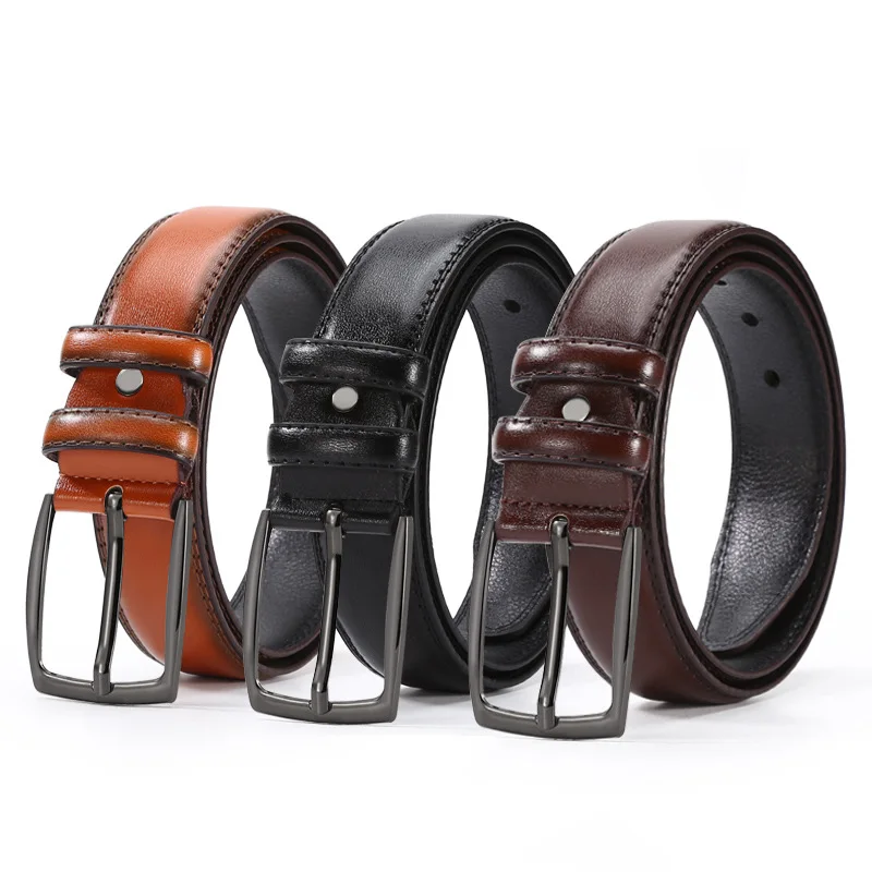 3.6cm Casual Solid Color High-quality Imitation Leather Men's Belt Retro Alloy Pin Buckle Simple Business Belt for Men