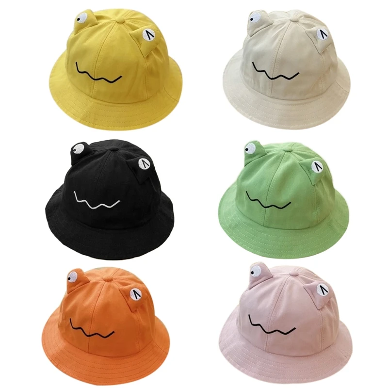 

Toddler Kids Baby Cute Cartoon for FROG Eyes Bucket Hat Wide Brim for Sun for Protection Embroidery Solid Color Foldable Outdoor