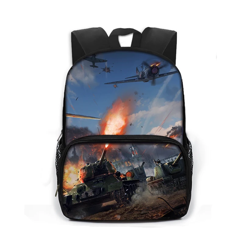 13 Inch Tank Aircraft Carrier Fighter Plane Children School Bags Kids Kindergarten Backpack Boys Girls Schoolbags Baby Book Bag