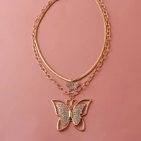new double butterfly diamond necklace for women creative design fashion sense versatile necklace birthday party jewelry gift