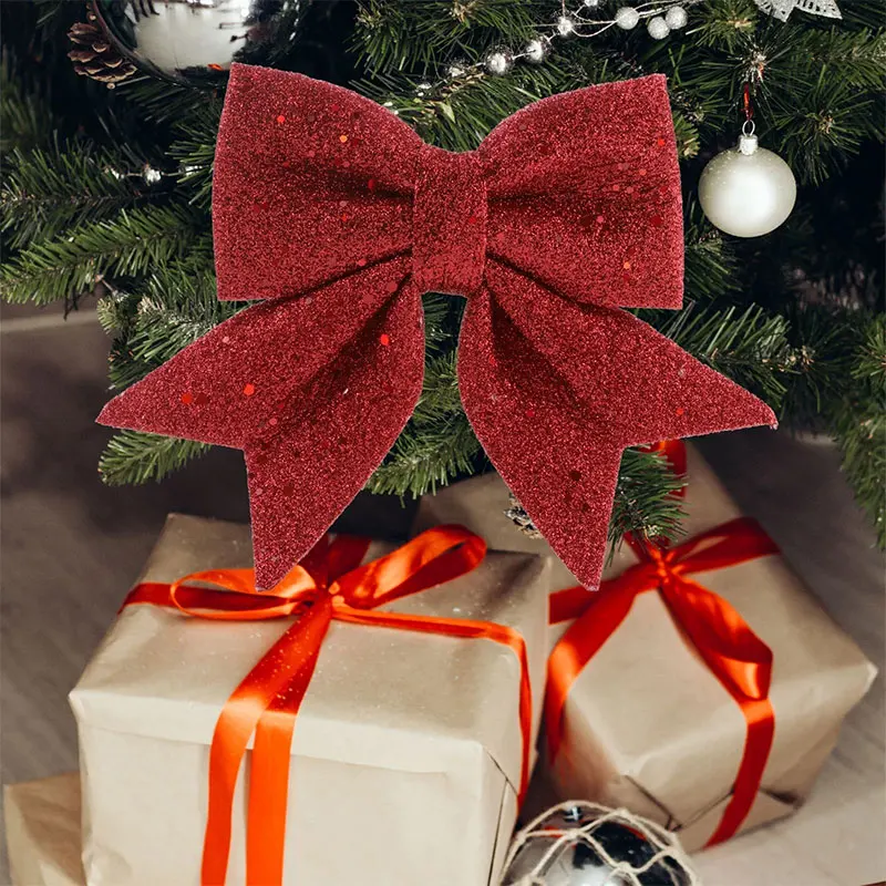 

Christmas Bowknot Bow Ornaments Trees Glitter Craft Bows Xmas Wreath Garland Winter Rustic Holiday Mini Decorative Ribbon Shiny