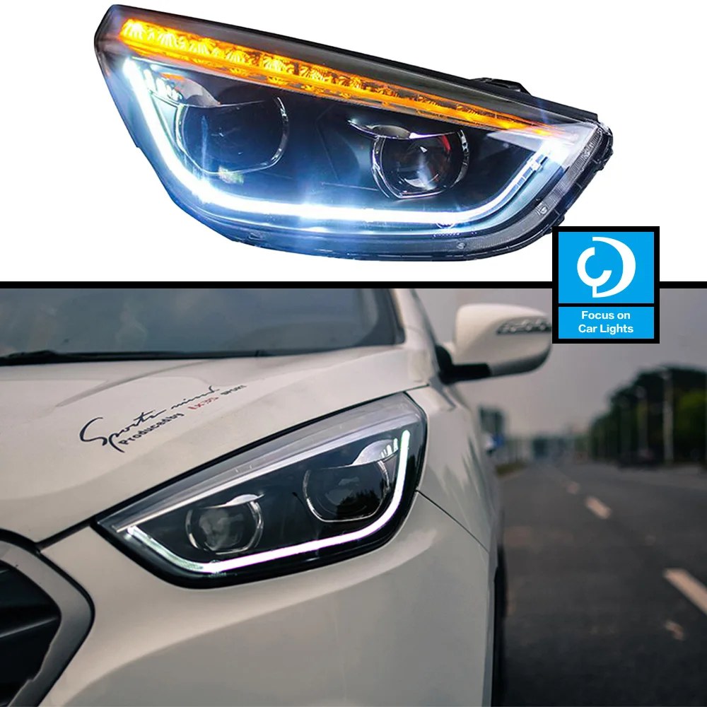

Car Front Headlight For Novo ix35 2009-2017 2014 Fiesta LED HeadLamp Styling Dynamic Turn Signal Lens Automotive Accessories