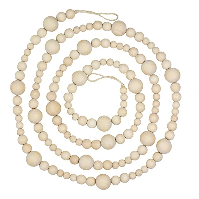 

7Ft Wood Bead Garland Farmhouse Home Decor Country Natural Holiday Christmas Tree Mantel Wall Hanging Prayer Beads