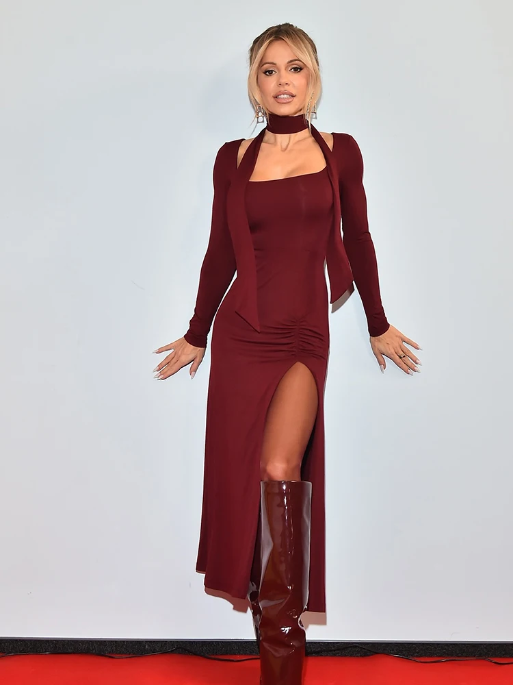 CNYISHE с разрезом и квадратным воротником однотонный шарф облегающие женские