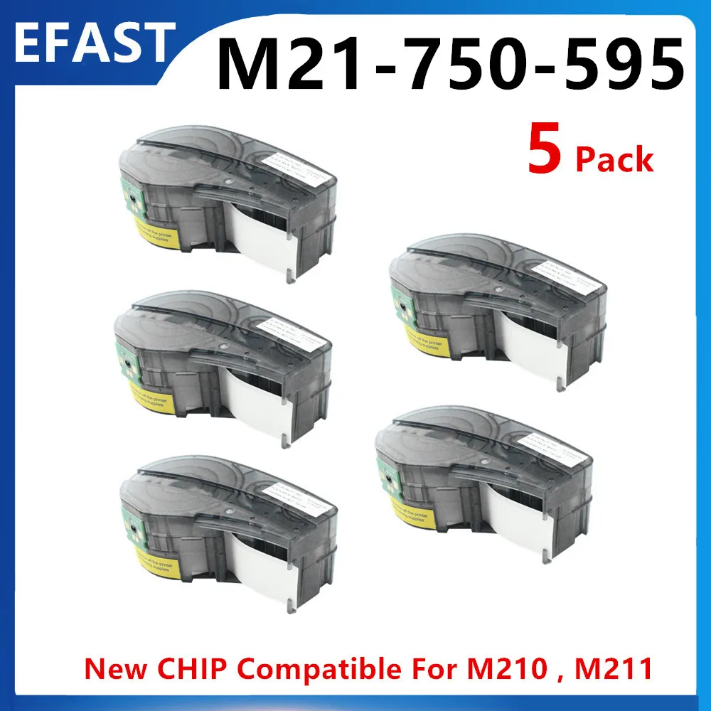

1 ~ 5PK Новая версия чипа M21 750 595 3/4 дюйма высокоадгезивные виниловые этикетки-ленты для принтера M210 , M211 19,1 мм * 6,4, черный на белом