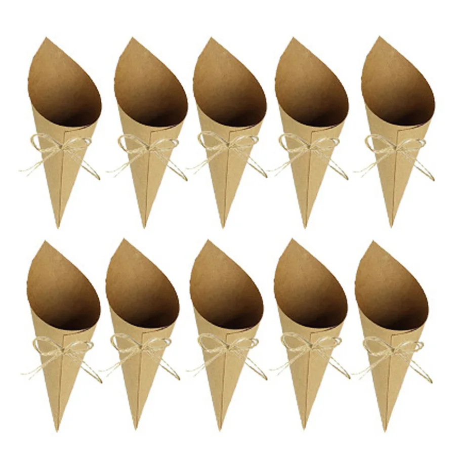 50pcs Wedding Confetti Cones Vintage Kraft Paper Petal Cones Rolled Cones Flower Holder Wedding Bridal Shower Party Decorations