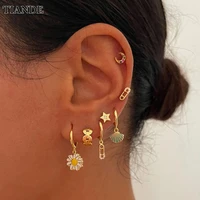 tiande silver color gold plated hoop drop earrings for women piercing daisy shell dangle earrings 2022 fashion jewelry wholesale