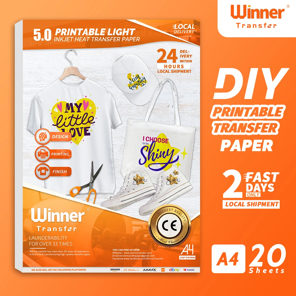 Online Fabricante de papel de transferência térmica winnertransfer para impressora a jato de tinta de tecido de algodão leve personalizado t camisa impressão vinil htv a4