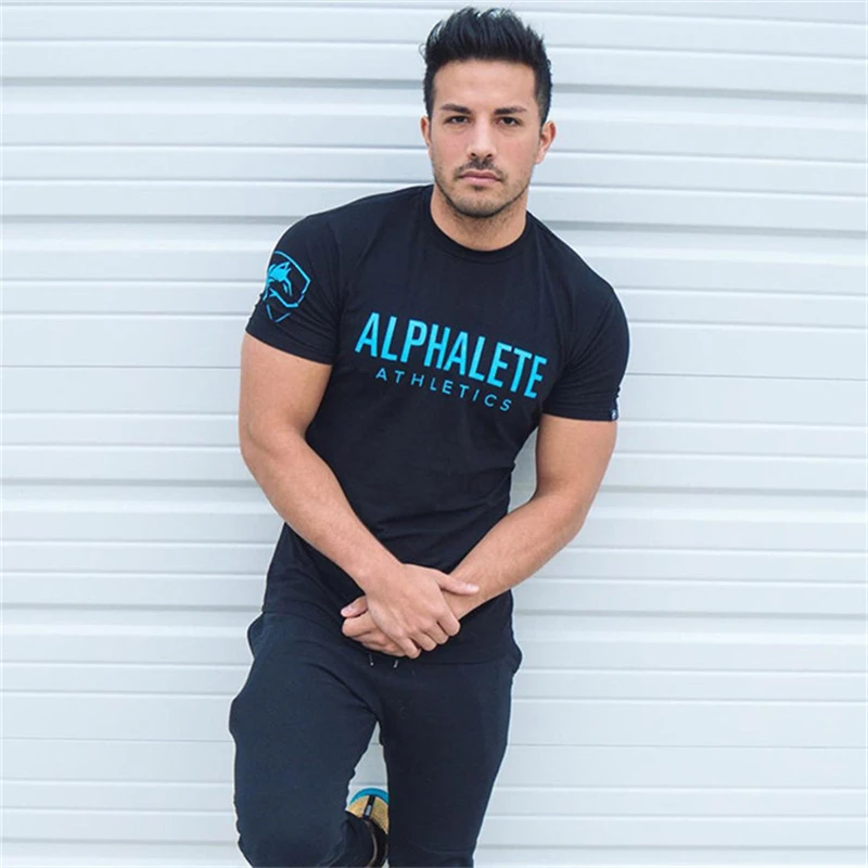 

Elastic Cotton Gym Running Shirt Sport T Shirt Men Short Sleeve Running Men Workout Training Tees Fitness Top Sport T-shirt