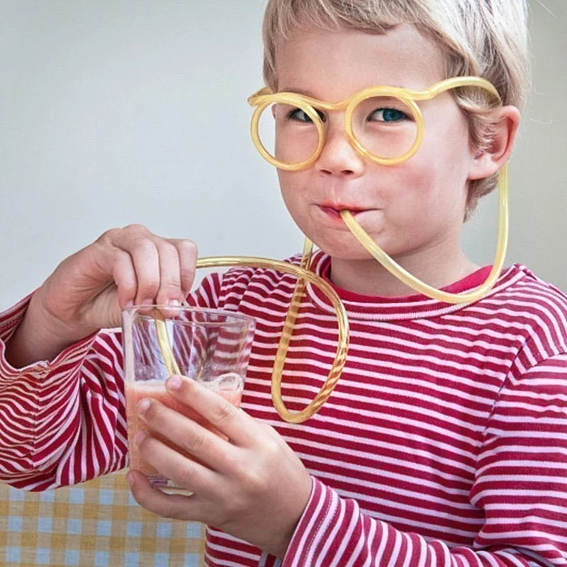 Funny Soft Straw Glasses Baby Unique Flexible Drinking Crazy DIY Straws Creative Toys Tube Kids Birthday Party Toy Accessories
