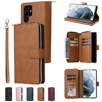 multi 9 card flip case for samsung galaxy s22 s 21 ultra 5g leather zipper wallet case for galaxy s22 plus shell s21 fe cover