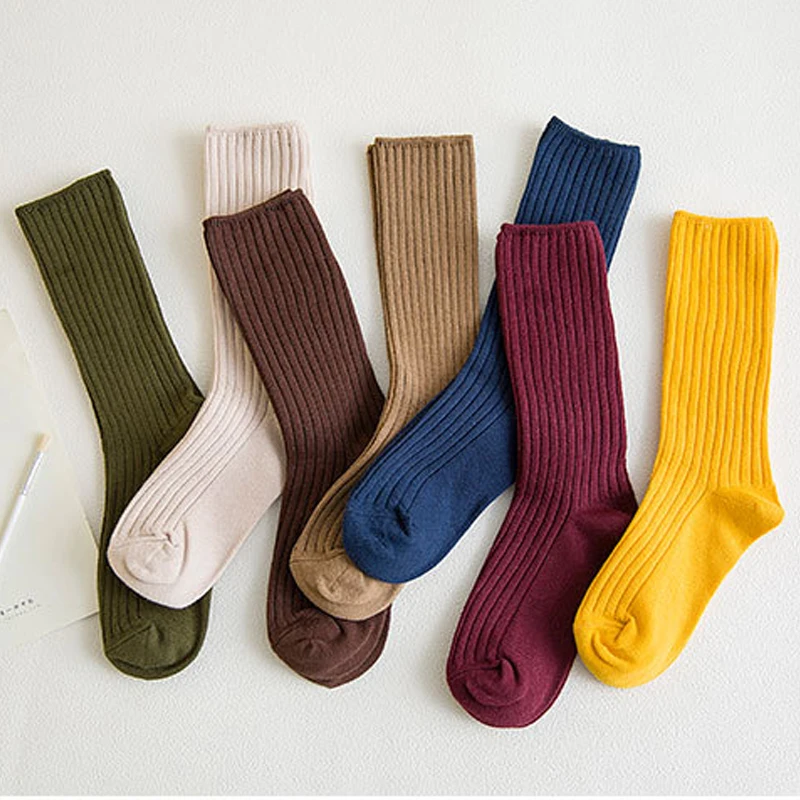 1 Pair Autumn Winter Long Cotton Loose Women Socks Fashion Casual Knitting Crew Japanese Korean College Style Solid Color Sock