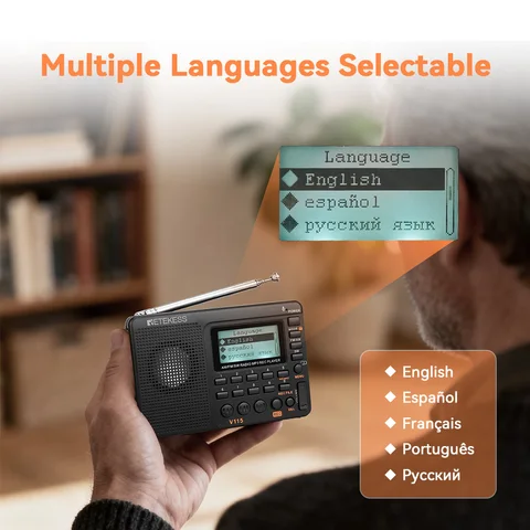 Портативное радио RETEKESS V115 с AM/FM, черное — фото товара