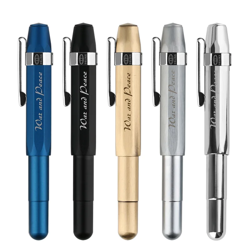 Alpha Copper Retro Travel Short Pen Pocket Pen Extra Thin EF Tip 0.38 Art Aluminum Alloy Indigo Blue