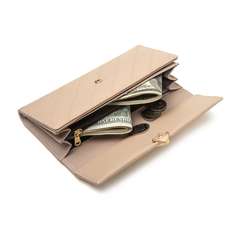 Mid-length Wallet Women's Three-fold Bag Korean Version Of PU Coin Purse Geometric Buckle Large-capacity Clutch Bag Handbags