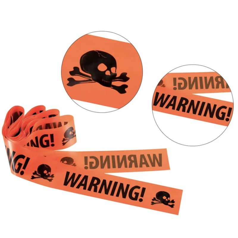 

4mx8CM Orange Halloween Hazard Warning Line Halloween Prop Skull Alert with Isolation Tape Sign Halloween Home Garden Decoration