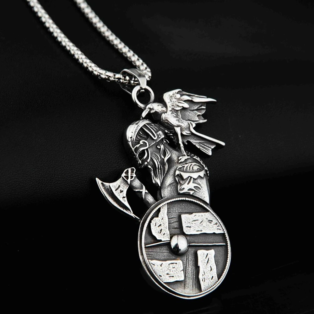 

316L Stainless Steel Nordic Odin Warrior Shield Axe Pendant Necklace Men's Vintage Viking Necklace Amulet Jewelry Wholesale