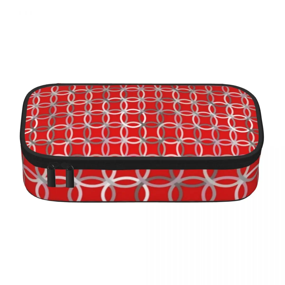 Red Modern Circles Pencil Case Mid-Century Girls Boys Elementary School Zipper Pencil Box Print Fashion Pen Bags