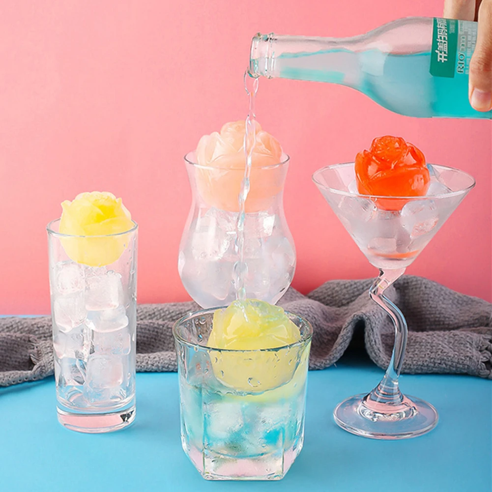 

1pcs 3D Rose DIY Ice Maker Ice Cube Tray Multi Purpose Food Grade Silicone Pudding Ice Cream Mold for Whiskey Wine Kitchen Tool