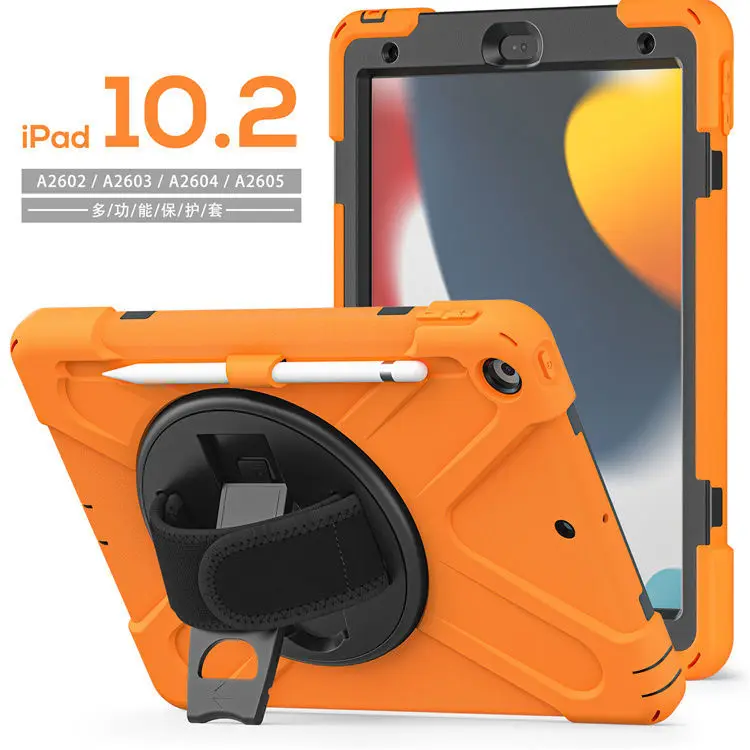 Tablet Case for iPad9 2021 10.2 inch Shockproof Drop Resistance All-Round Protection with Pen Tray and Lanyard Hand Held Cases
