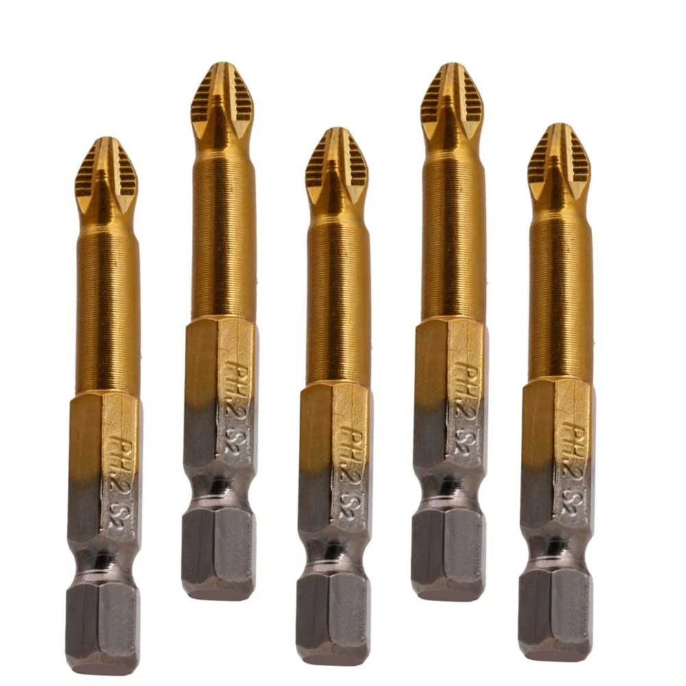 

5pcs 1/4\" Hex Shank PH2 Screwdriver Bits Magnetic Batch Head 50mm Titanium Coated Anti Slip Electric Screwdriver Bits Set